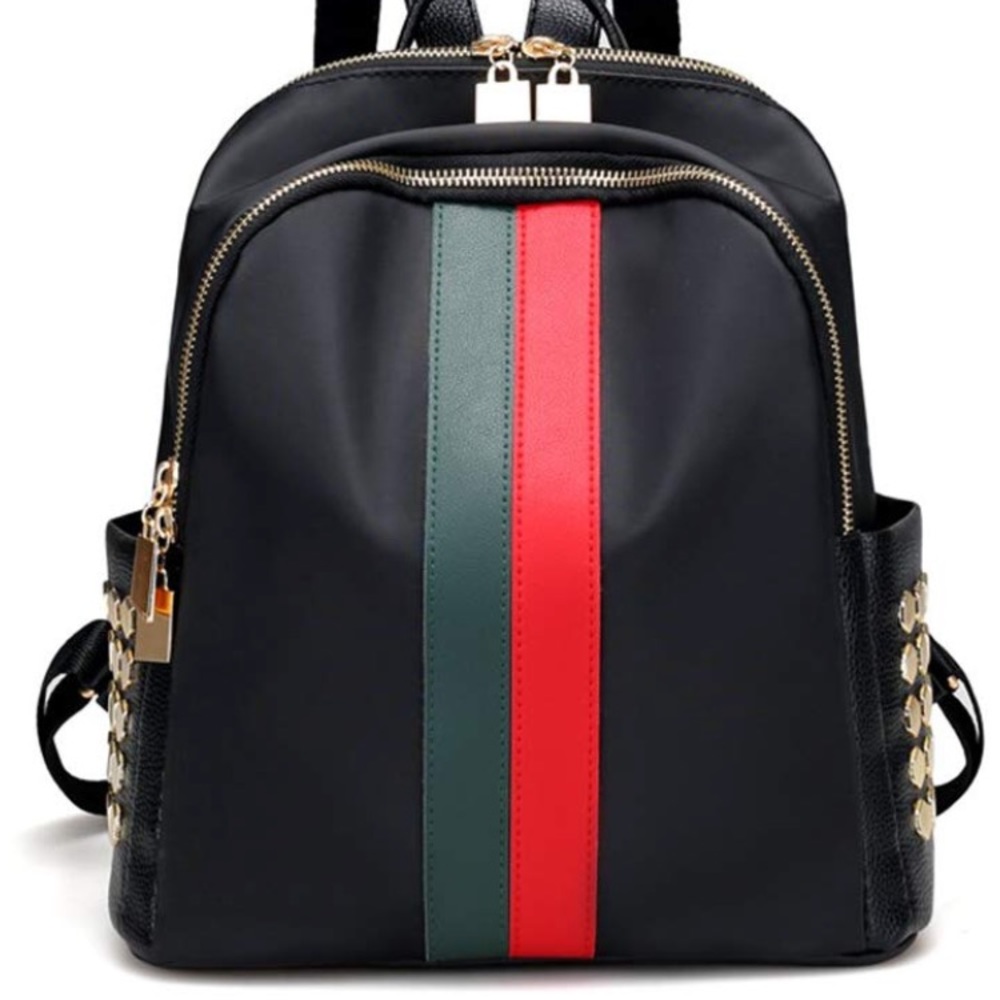 Green and red stripe mini small backpack